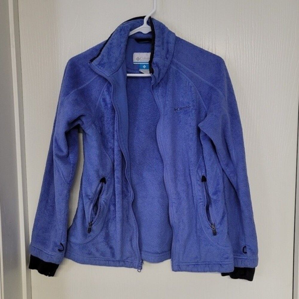 ~ womens light blue columbia full zip fuzzy interchange sweater